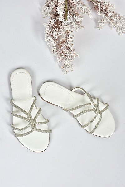 Fox Shoes White Glitter Shiny Women's Flat Slippers M272007514