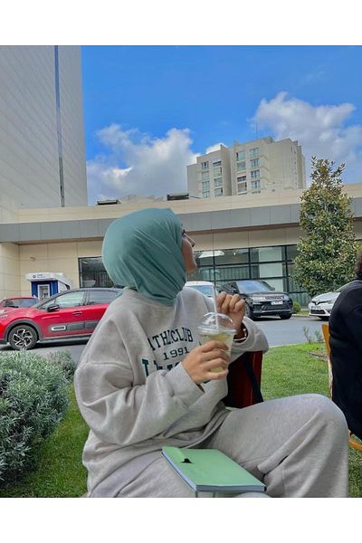 HİLLSCARF Πράσινο χτενισμένο βαμβακερό σάλι μέντας