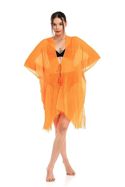 Saria Moda Women's Neon Orange Self-Tassel Pareo