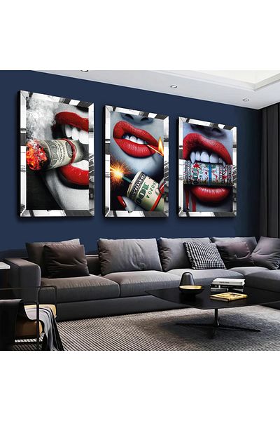 Zevahir Mobilya Dekorasyon Set de pictură din MDF triplu argintiu cu cadru din plexiglas cu oglindă argintie