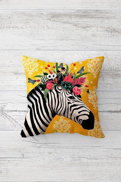 Pelangi Hill Floral Zebra Double Sided Printed Hidden Zippered Pillowcase Throw Pillow Seat Pillowcase