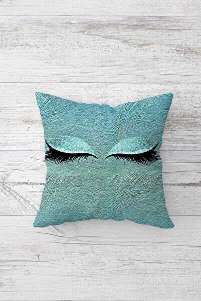 Pelangi غطاء وسادة بسحاب مخفي مطبوع على الوجهين بنمط رموش باللون الفيروزي