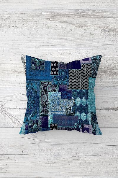 on the clouds Blue Patchwork Ethnic Shatter Single Side Hidden Zipper Pillow Case Throw Pillow Sofa Pillowcase