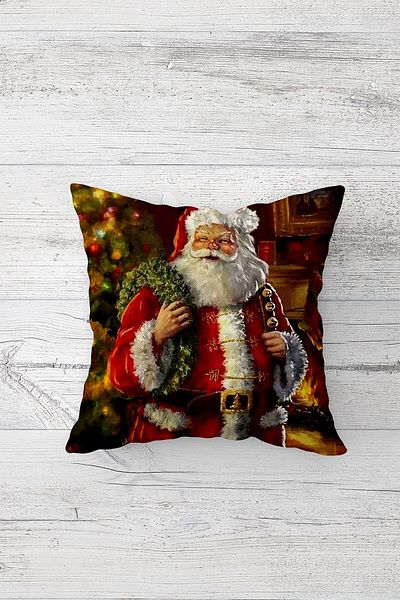 on the clouds Santa Claus New Year Themed One Side Print Hidden Zipper Pillowcase Throw Pillow Seat Pillowcase
