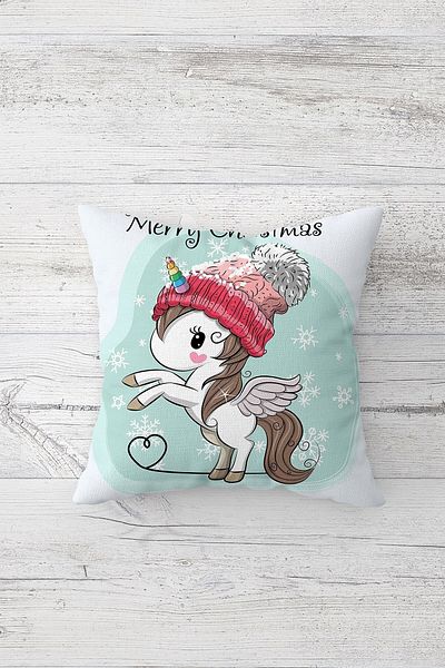 on the clouds Μαξιλαροθήκη Unicorn Printed Merry Christmas - Διπλή Πλευρά, Κρυφό φερμουάρ