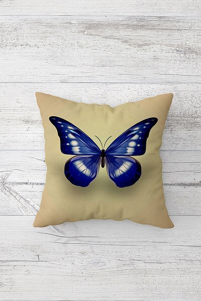 on the clouds Μπεζ δαπέδου Navy Blue Butterfly Μονόπλευρη εμπριμέ κρυφή μαξιλαροθήκη με φερμουάρ Μαξιλαροθήκη για μαξιλάρι