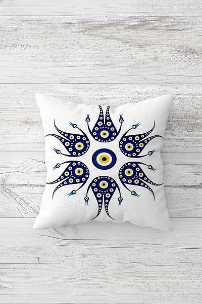 Pelangi Evil Eye Beaded Evil Eye Pattern Double Side Printed Hidden Zipper Throw Pillow Seat Pillow Cover