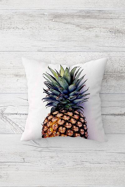 Pelangi Pineapple Patterned White Double Sided Printed Hidden Zippered Pillowcase Throw Pillow Seat Pillowcase