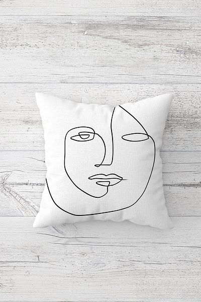 Pelangi Line Art Face Drawing Double Sided Printed Hidden Zippered Pillowcase Throw Pillow Seat Pillowcase