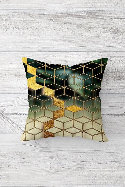 Pelangi أزرق أخضر ذهبي على شكل قرص العسل مطبوع على الوجهين غطاء وسادة بسحاب م...