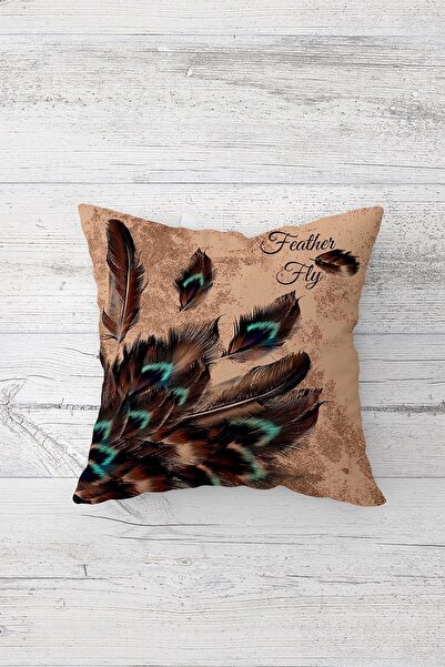 Pelangi غطاء وسادة بسحاب مخفي مطبوع على الوجهين من الريش البني، غطاء وسادة لل...