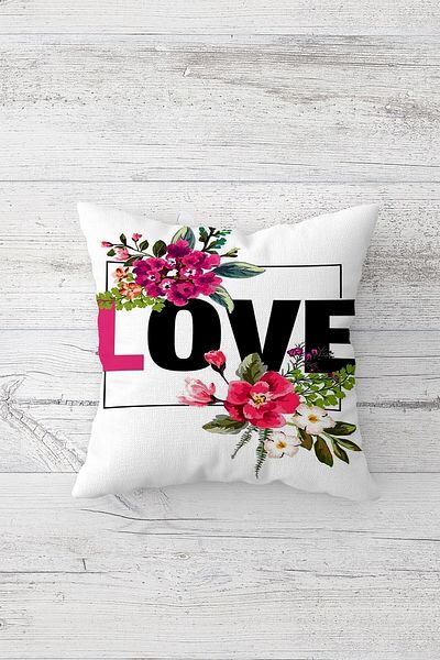 Pelangi Love Written Floral Double Sided Printed Hidden Zippered Pillowcase Throw Pillow Seat Pillowcase