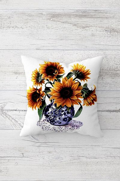 Pelangi Sunflower Design Double Sided Printed Hidden Zippered Pillowcase Throw Pillow Seat Pillowcase