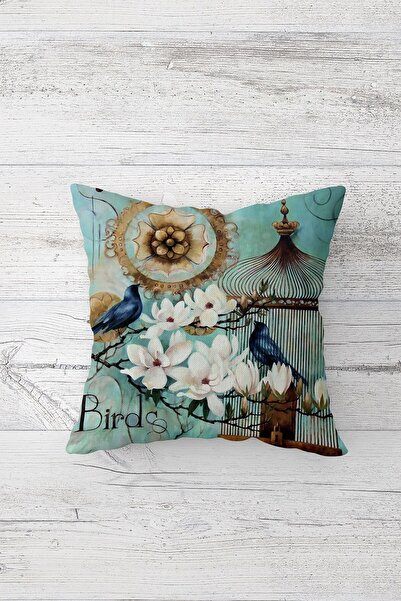 Pelangi طائر على الفرع والقفص مطبوع على الوجهين، غطاء وسادة بسحاب مخفي، غطاء ...