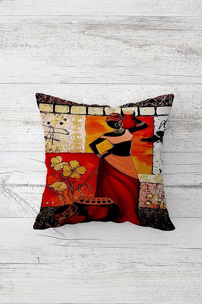 Pelangi African Woman Patterned Double Side Print Hidden Zippered Pillowcase Throw Pillow Seat Pillowcase