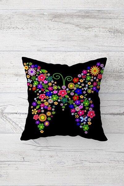 Pelangi غطاء وسادة بسحاب مخفي مطبوع على الوجهين على شكل فراشة زهرية، غطاء وسا...