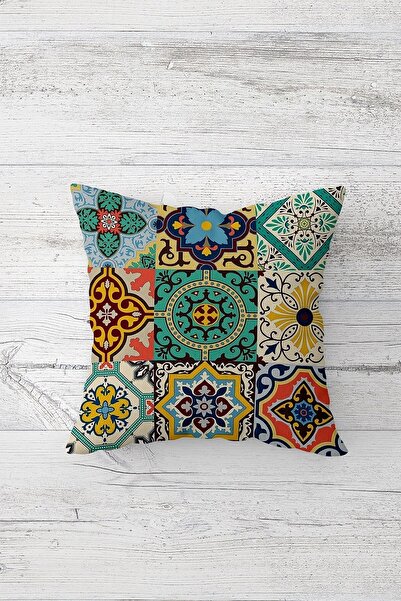 Pelangi Patchwork Etnik Desen Çift Tarafı Baskılı Gizli Fermuarlı Yastık Kılı...