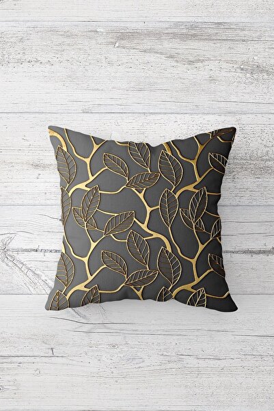 Pelangi Gold Leaf on Black Background Double Sided Printed Hidden Zipper Thro...