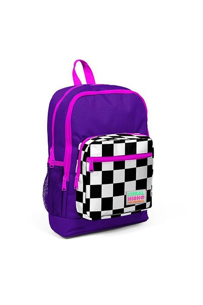 Coral High 23702 Four Compartment Checkerboard Pattern Backpack Purple