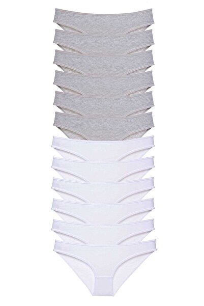 Generic Brand 12 Pieces Super Eco Set Lycra Women's Slip Panties Gray White