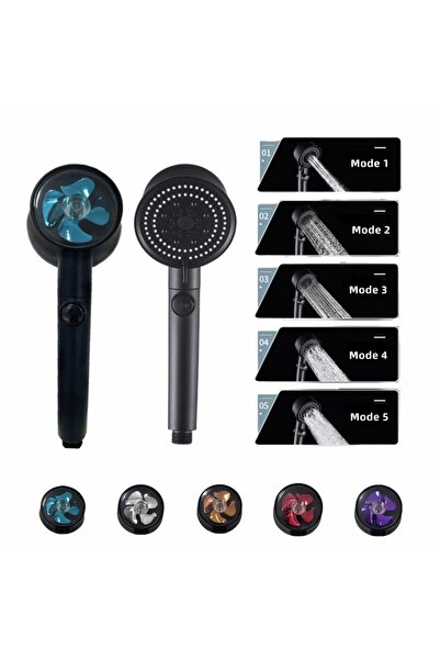 Mayaglory Turbo Fan 5 Fonksiyonlu Siyah Duş Başlığı El Duşu Handshower