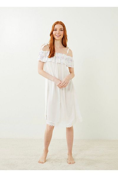 LC Waikiki Lcw Dream Damen-Strandkleid mit quadratischem Ausschnitt, Blumenmuster und Trägern, ärmellos, Viskose