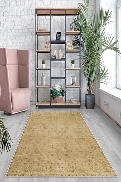 on the clouds Bej Zemin Çiçek Desenli Yıkanabilir Kaymaz Taban Leke Tutmaz Mo...