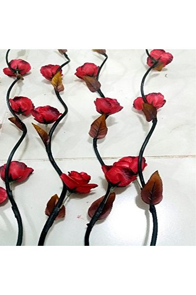 M3DECORİUM Μακρύ 5 τμχ 160cm Κόκκινο Λευκό Κρεμ Καφέ Ροζ 15 Λουλούδια Μαύρα Κλαδιά Πολύχρωμα Λουλούδια
