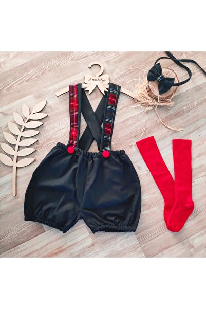 Feriatolye Lacivert Ekose Şeritli Erkek Bebek Salopet