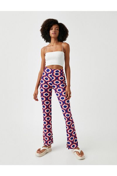 Koton Patterned Flare Leg Trousers