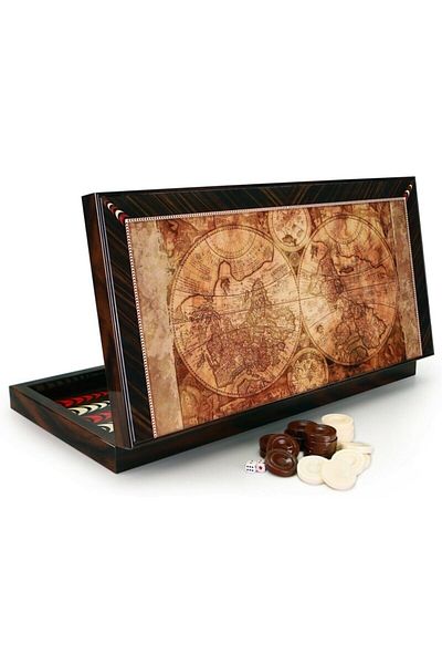 hediye sandalı Artwork Antique World Map Backgammon Set Wooden Backgammon Set