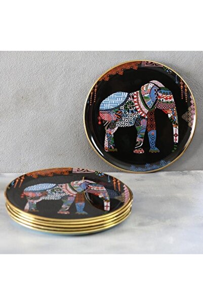 Glore Elephant Siyah Cam Servis Tabağı 6lı 26 Cm