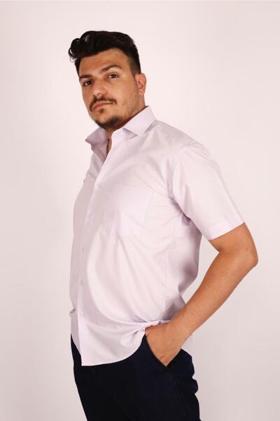 nacar çarşı Ανδρικό κοντομάνικο λιλά κλασικό πουκάμισο
