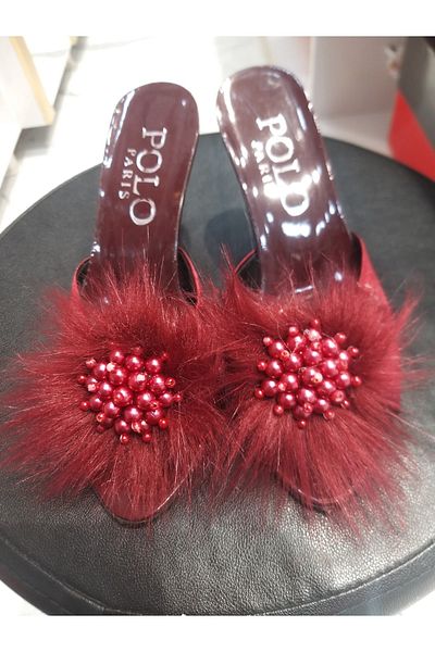 Ebrar Çeyiz Papuci de mireasa cu toc mic burgundy