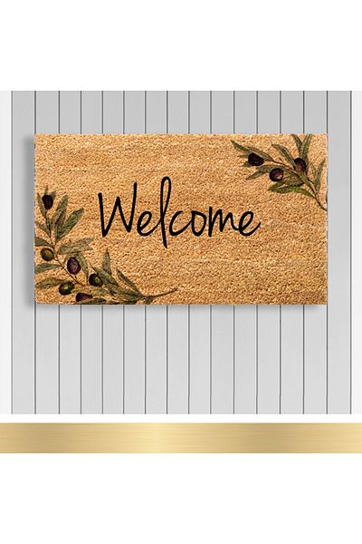 Paspashello , Design Koko Door Mat / PVC Base / Model; Olive Branch-welcome