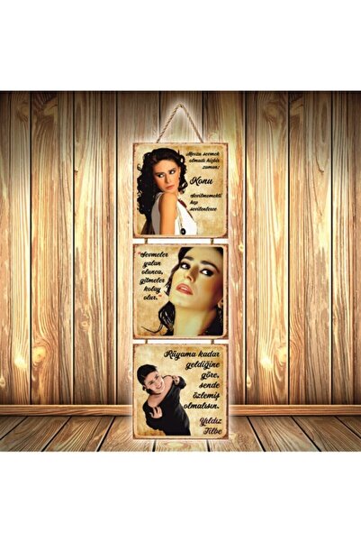 TAKIFİX Yıldız Tilbe Sözleri Tasarımlı Üçlü Retro Ahşap Poster Ü449
