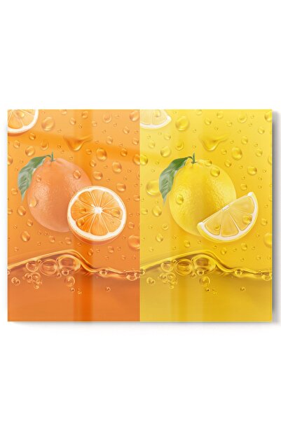 Olinpa Premium γυάλινο προστατευτικό πάγκου κουζίνας Ενσωματωμένο προστατευτικό πάγκου | Πορτοκάλι Λεμόνι