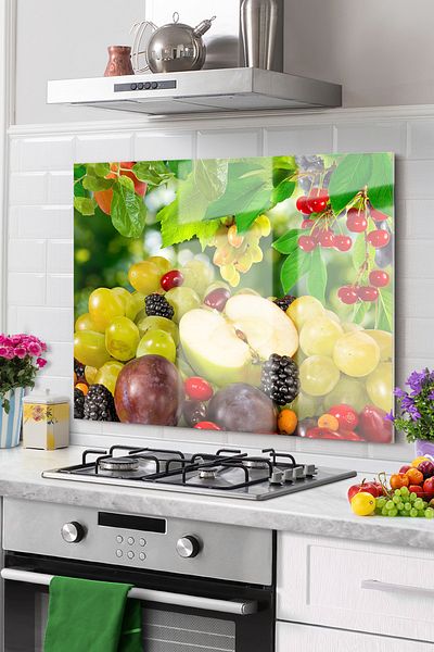 Olinpa Premium Kitchen Glass Stove Back Protector Countertop Built-In Back Protector 50X76Cm |   Fruit