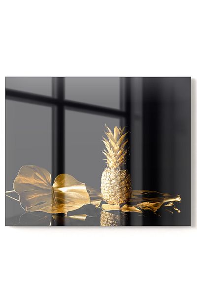 Olinpa Premium Kitchen Glass Stove Back Protector Countertop Built-In Back Protector 50X76Cm |   Gold Pineapple