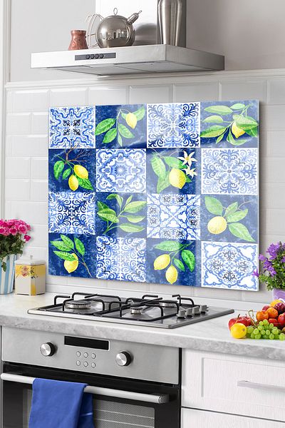 Olinpa Premium Lemon Blue Kitchen Mosque - Stove Protector Countertop and Built-In