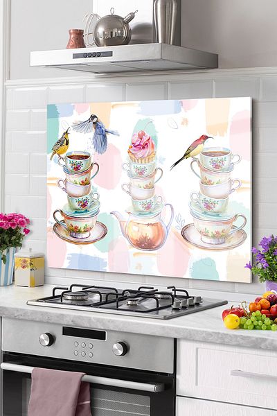 Olinpa Pink Tea Clock - Premium Kitchen Mosque, 50X50Cm Protective Countertop and Built-In Set