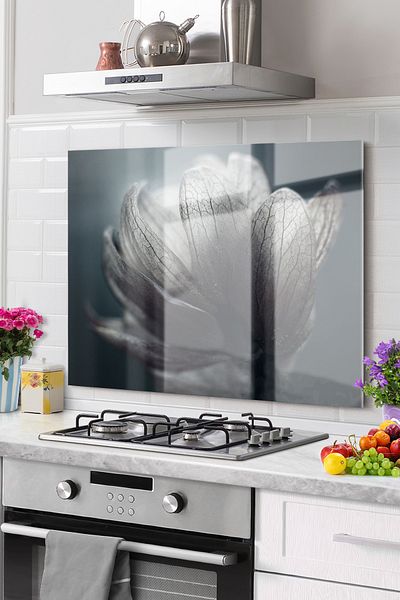 Olinpa Premium Kitchen Glass Stove Back Protector Countertop Built-In Back Protector |   Flower Black Rose