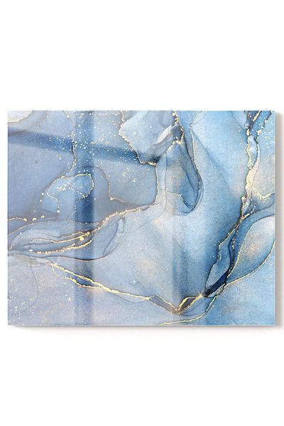 Olinpa Premium 50X76Cm Marble Blue Glass Stove with Built-In Protective Back Countertop