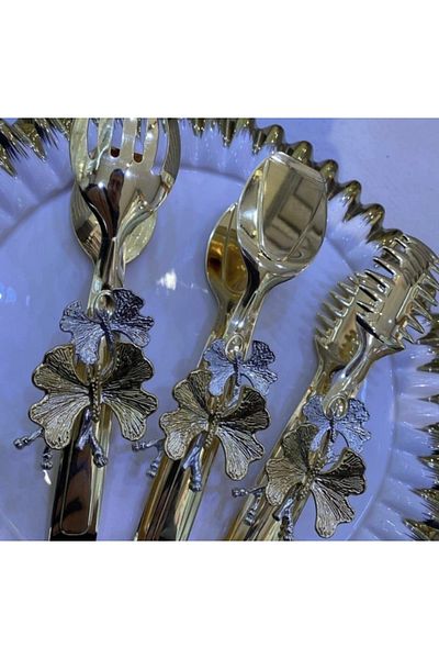 Elzemm store Stainless Steel Gold Plated 3 Piece Tongs Set with Butterfly Accessory Lux