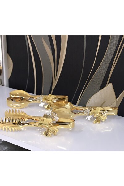 Elzemm store Stainless Steel Gold Plated 3 Piece Tongs Set with Butterfly Accessory Lux