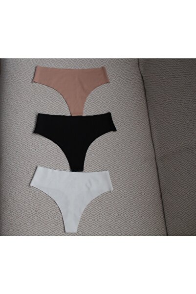 S&S Giyim Kadın Panty Beli Lastiksiz Tanga Lazer Kesim Külot 3 Lü