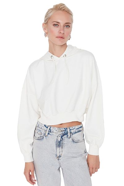 Trendyol Collection Tenká pletená mikina Ecru Basic Crop TWOAW23SW00001