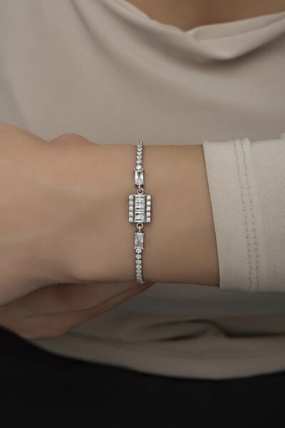 Nereze 925 Ayar Gümüş Rodyumlu Suyolu Baget Taşlı Bileklik