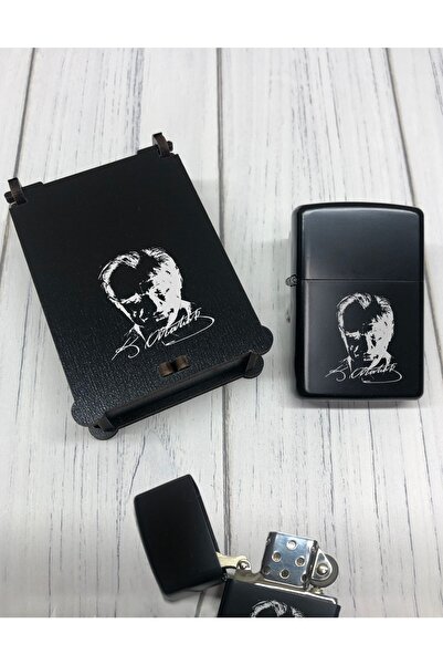 Atölye Çizgi Mustafa Kemal Atatürk Silüeti Imzalı Benzinli Zippo Çakmak Siyah...
