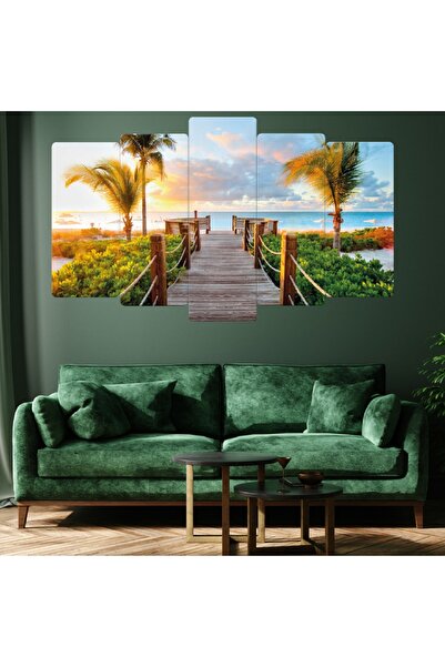 Zevahir Mobilya Dekorasyon 5 Parça Mdf Palmiye Ağaçlı Yol Manzara Tablosu